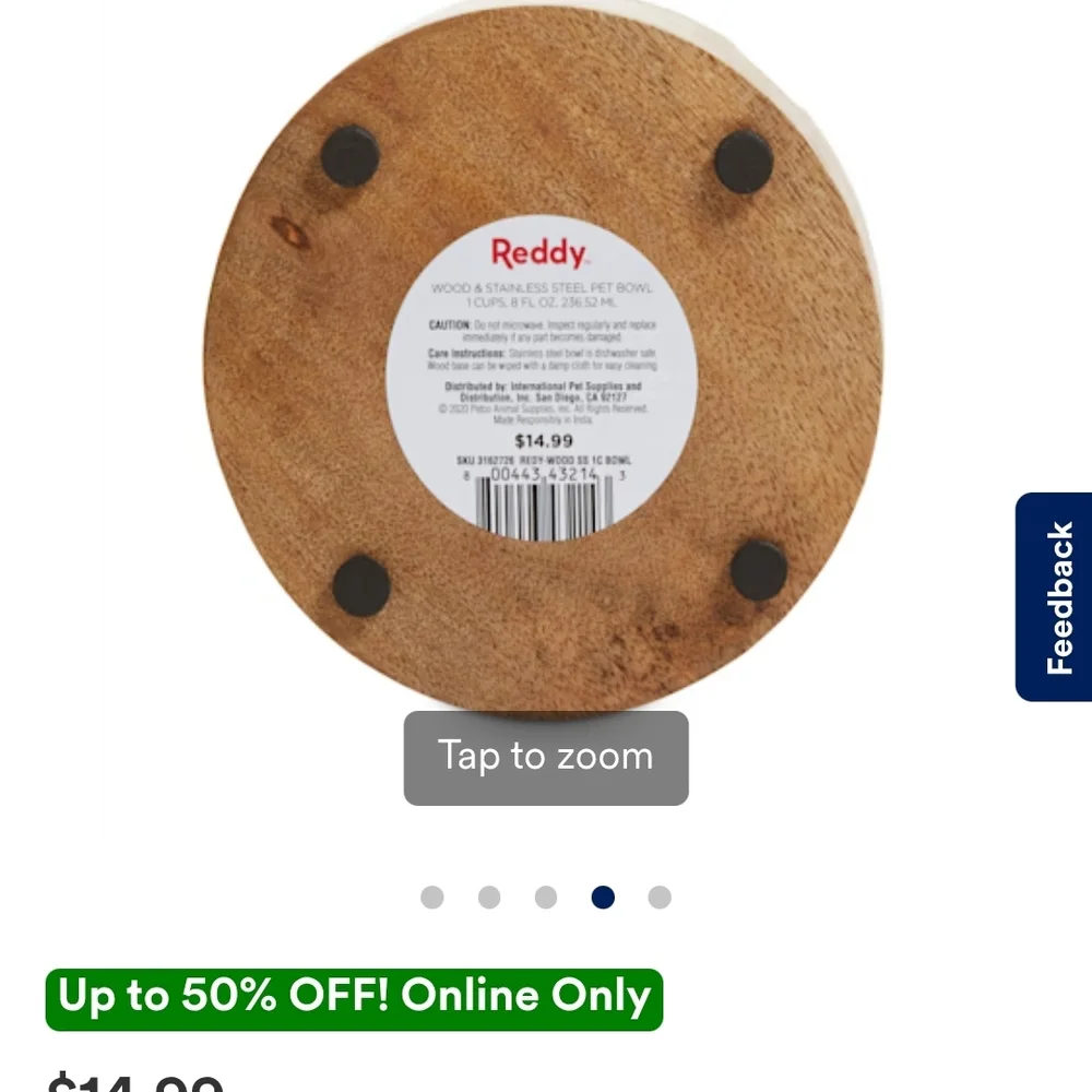Freddy Wooden and Stainless Steel Pet Bowl